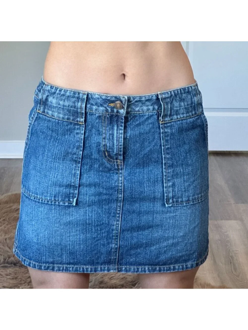 Y2K 2000s Route 66 Denim Skirt Womens 10 Low Rise Mini Grunge Festival Summer